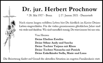 Traueranzeige von Herbert Prochnow von vrm-trauer