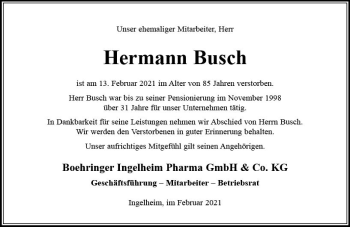 Traueranzeige von Hermann Busch von vrm-trauer