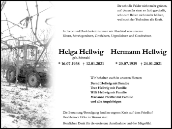 Traueranzeige von Hermann Hellwig von vrm-trauer