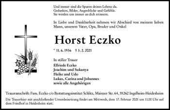 Traueranzeige von Horst Eczko von vrm-trauer