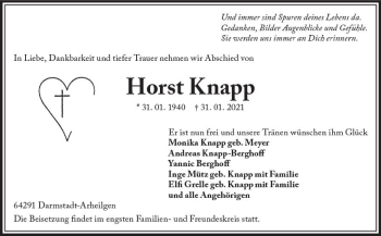 Traueranzeige von Horst Knapp von vrm-trauer