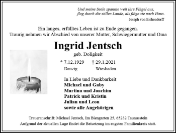 Traueranzeige von Ingrid Jentsch von vrm-trauer