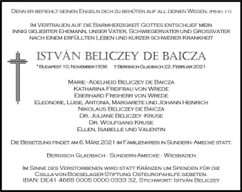 Traueranzeige von Istvan Beliczey de Baicza von vrm-trauer