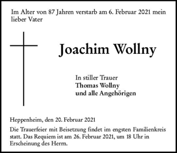 Traueranzeige von Joachim Wollny von vrm-trauer