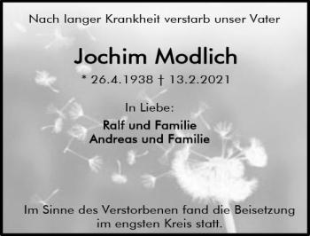 Traueranzeige von Jochim Modlich von vrm-trauer