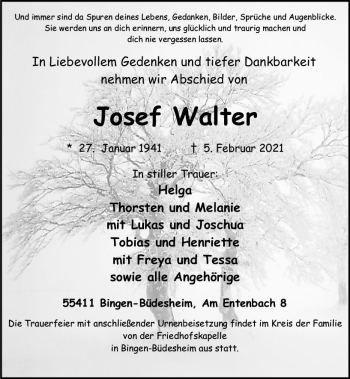 Traueranzeige von Josef Walter von vrm-trauer