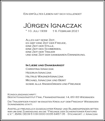 Traueranzeige von Jürgen Ignaczak von vrm-trauer