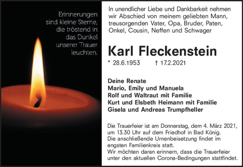  Traueranzeige für Karl Fleckenstein vom 27.02.2021 aus vrm-trauer