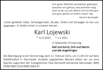 Traueranzeige von Karl Lojewski von vrm-trauer