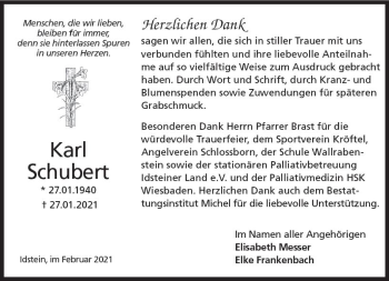 Traueranzeige von Karl Schubert von vrm-trauer