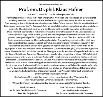 Traueranzeige von Klaus Hafner von vrm-trauer