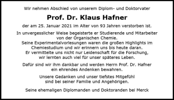 Traueranzeige von Klaus Hafner von vrm-trauer