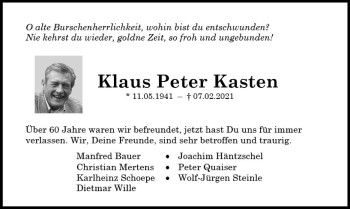 Traueranzeige von Klaus Peter Kasten von vrm-trauer