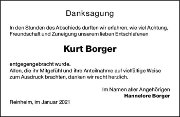 Traueranzeige von Kurt Borger von vrm-trauer