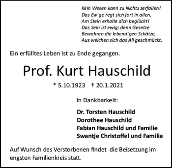 Traueranzeige von Kurt Hauschild von vrm-trauer