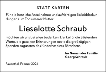 Traueranzeige von Lieselotte Schraub von vrm-trauer