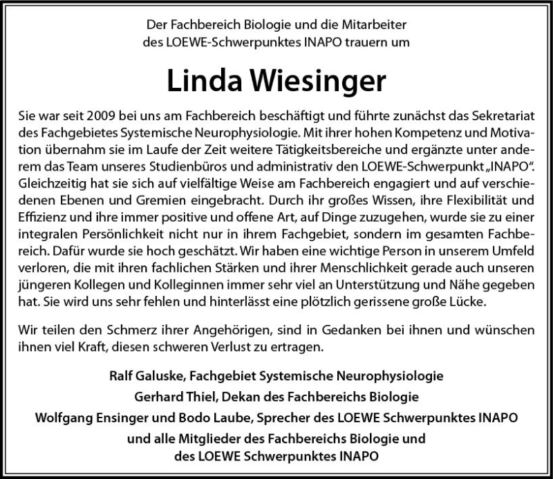  Traueranzeige für Linda Wiesinger vom 24.02.2021 aus vrm-trauer