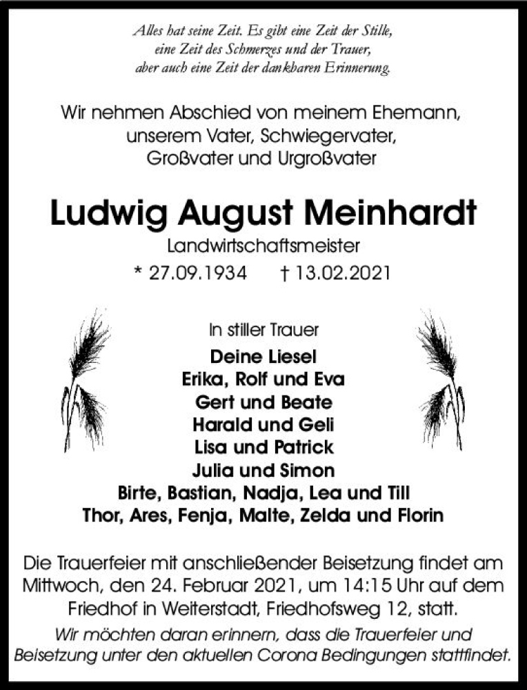  Traueranzeige für Ludwig August Meinhardt vom 20.02.2021 aus vrm-trauer