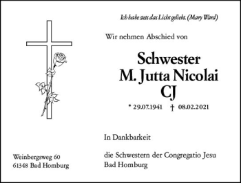 Traueranzeige von M. Jutta Nicolai von vrm-trauer