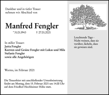 Traueranzeige von Manfred Fengler von vrm-trauer