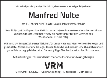 Traueranzeige von Manfred Nolte von vrm-trauer