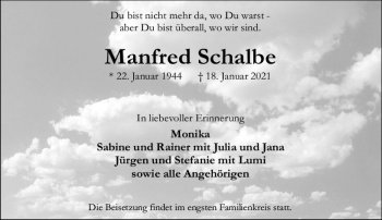 Traueranzeige von Manfred Schalbe von vrm-trauer