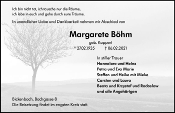 Traueranzeige von Margarete Böhm von vrm-trauer
