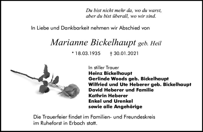  Traueranzeige für Marianne Biekelhaupt vom 06.02.2021 aus vrm-trauer