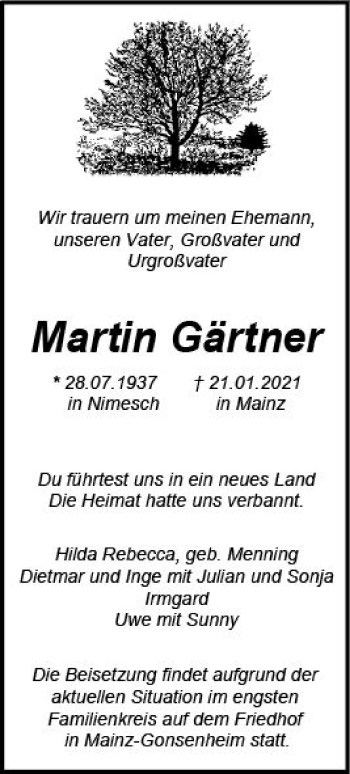 Traueranzeige von Martin Gärtner von vrm-trauer