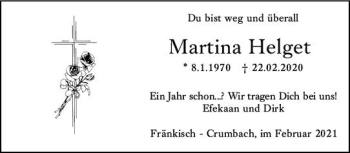 Traueranzeige von Martina Helget von vrm-trauer