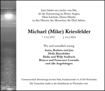 Traueranzeige von Michael Kriesfelder von vrm-trauer