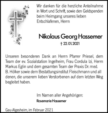 Traueranzeige von Nikolaus Georg Hassemer von vrm-trauer