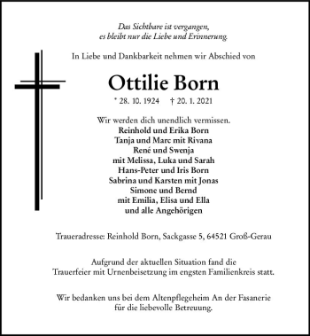 Traueranzeige von Ottilie Born von vrm-trauer