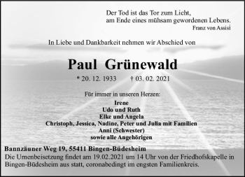 Traueranzeige von Paul Grünewald von vrm-trauer
