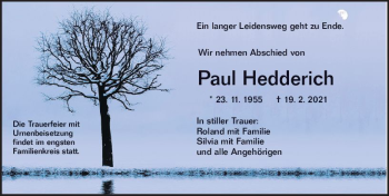 Traueranzeige von Paul Hedderich von vrm-trauer