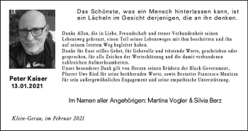 Traueranzeige von Peter Kaiser von vrm-trauer