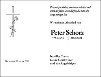 Traueranzeige von Peter Schorz von vrm-trauer