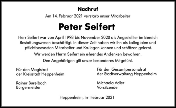 Traueranzeige von Peter Seifert von vrm-trauer