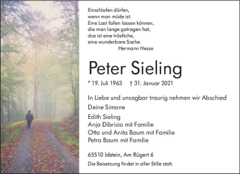 Traueranzeige von Peter Sieling von vrm-trauer