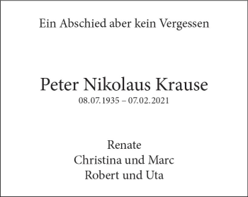 Traueranzeige von Peter Nikolaus Krause von vrm-trauer