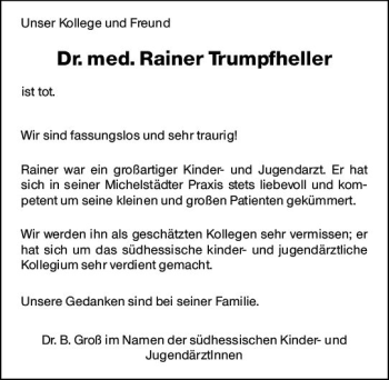 Traueranzeige von Rainer Trumpfheller von vrm-trauer