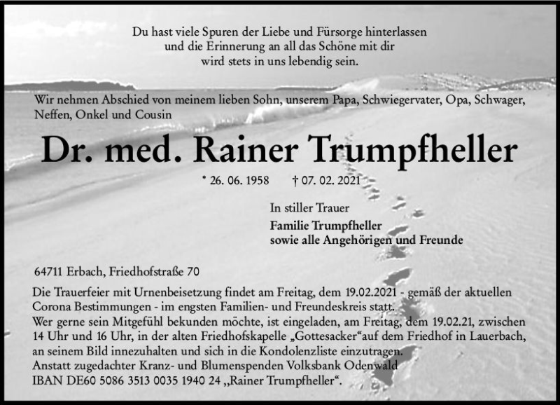  Traueranzeige für Rainer Trumpfheller vom 13.02.2021 aus vrm-trauer