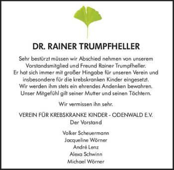 Traueranzeige von Rainer Trumpfheller von vrm-trauer