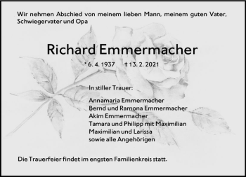 Traueranzeige von Richard Emmermacher von vrm-trauer