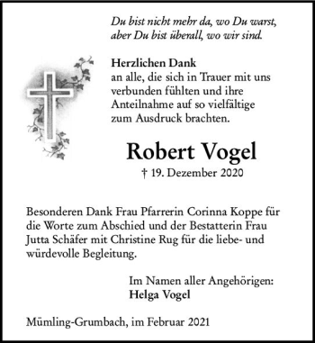 Traueranzeige von Robert Vogel von vrm-trauer