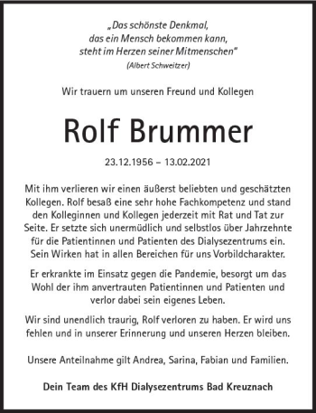 Traueranzeige von Rolf Brummer von vrm-trauer