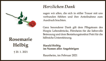 Traueranzeige von Rosemarie Helbig von vrm-trauer