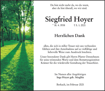 Traueranzeige von Siegfried Hoyer von vrm-trauer