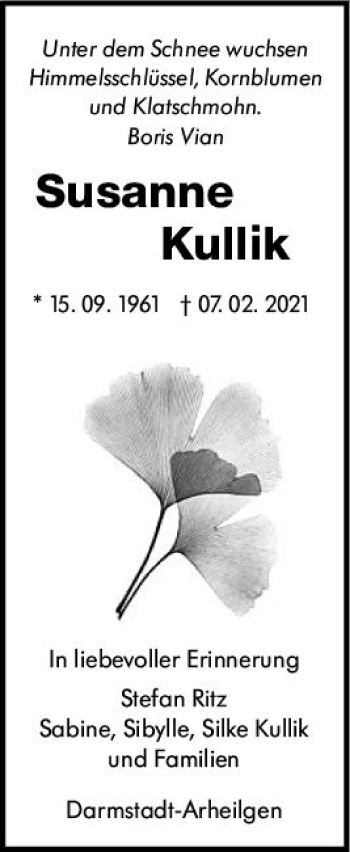 Traueranzeige von Susanne Kullik von vrm-trauer