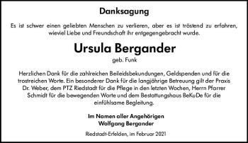 Traueranzeige von Ursula Bergander von vrm-trauer